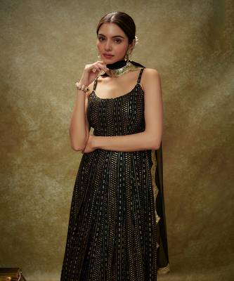 Black & gold sequin anarkali gown 3