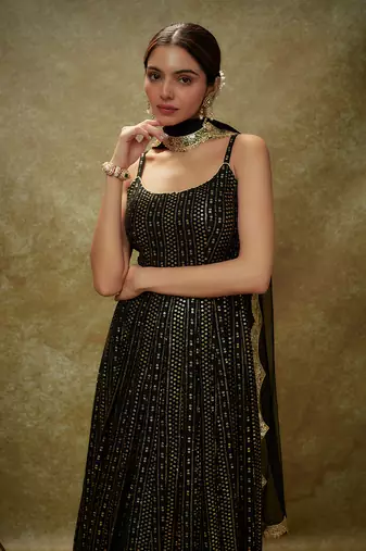 Black & gold sequin anarkali gown
