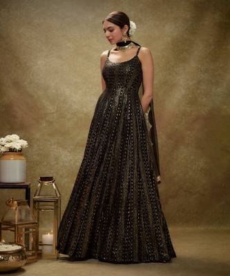 Black & gold sequin anarkali gown 4
