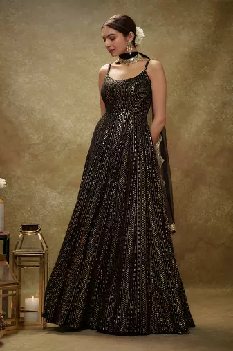 Black & gold sequin anarkali gown