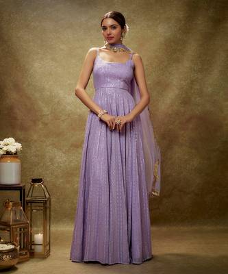 Purple lavender & gold sequin anarkali gown 1