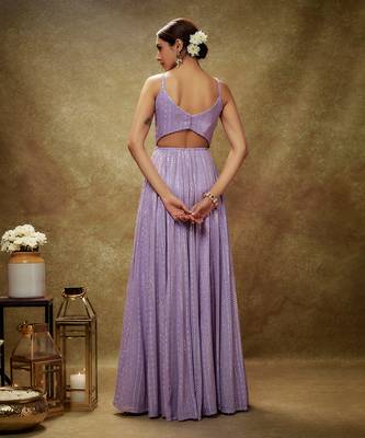 Purple lavender & gold sequin anarkali gown 2
