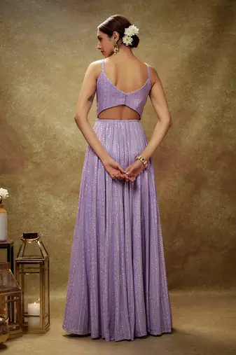Purple lavender & gold sequin anarkali gown