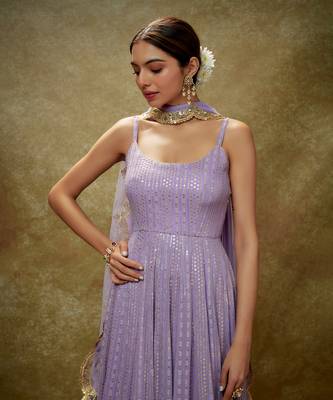 Purple lavender & gold sequin anarkali gown 3