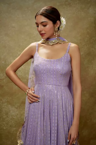 Purple lavender & gold sequin anarkali gown
