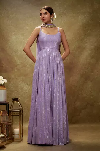 Purple lavender & gold sequin anarkali gown
