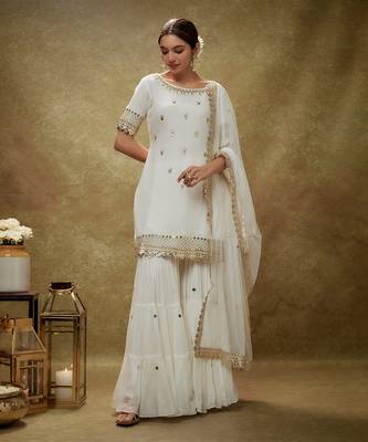 Ivory Viscose Sharara Set With Sequins Embroidery 1