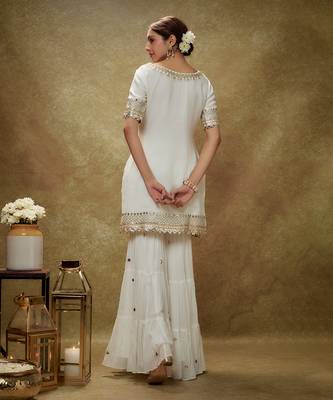 Ivory Viscose Sharara Set With Sequins Embroidery 2