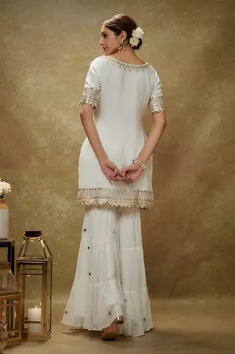 Ivory Viscose Sharara Set With Sequins Embroidery
