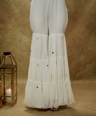 Ivory Viscose Sharara Set With Sequins Embroidery 3