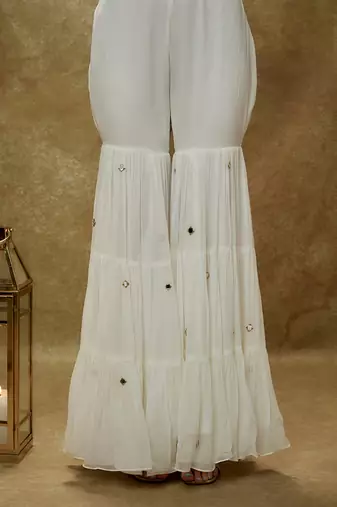 Ivory Viscose Sharara Set With Sequins Embroidery