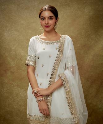 Ivory Viscose Sharara Set With Sequins Embroidery 4