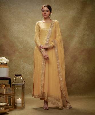 Gold champagne gold sequin kurta pants set 1