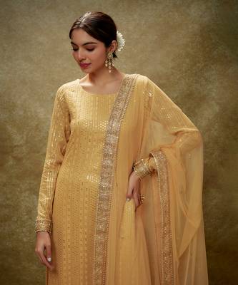 Gold champagne gold sequin kurta pants set 4