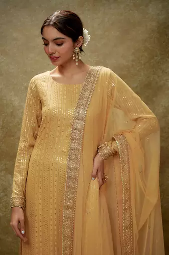 Gold champagne gold sequin kurta pants set