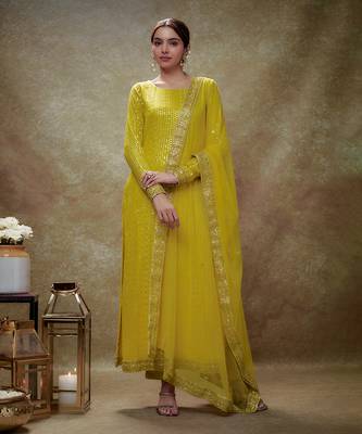 Yellow haldi & gold sequin kurta pants set 1