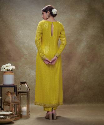 Yellow haldi & gold sequin kurta pants set 2