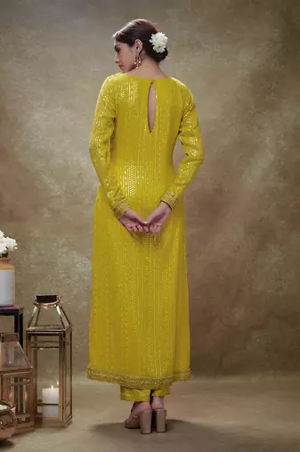 Yellow haldi & gold sequin kurta pants set