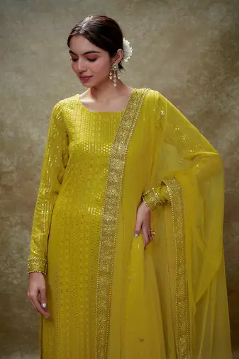 Yellow haldi & gold sequin kurta pants set