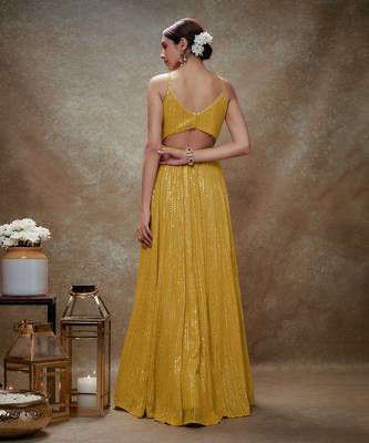 Yellow haldi & gold sequin anarkali gown 2