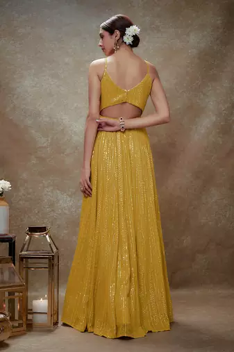 Yellow haldi & gold sequin anarkali gown