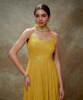 Yellow haldi & gold sequin anarkali gown 3