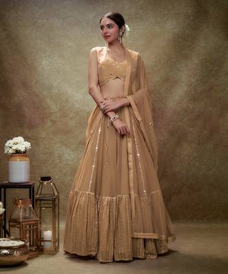 Beige Fawn mirror work sequin  lehenga set 1