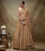 Beige Fawn mirror work sequin  lehenga set