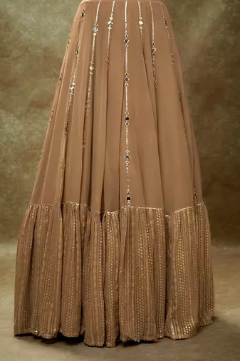 Beige Fawn mirror work sequin  lehenga set
