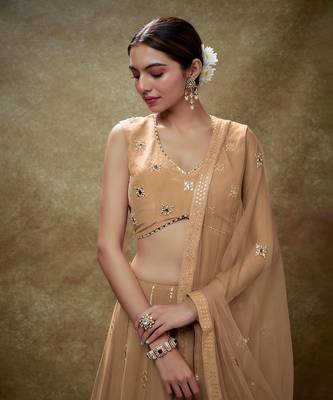 Beige Fawn mirror work sequin  lehenga set 4