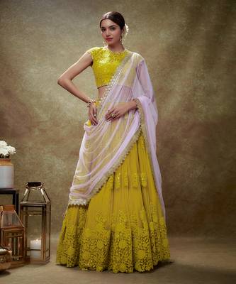 Yellow Haldi floral threadwork lehenga set 1