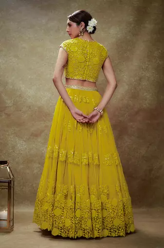 Yellow Haldi floral threadwork lehenga set