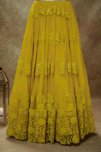 Yellow Haldi floral threadwork lehenga set