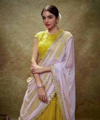 Yellow Haldi floral threadwork lehenga set 4