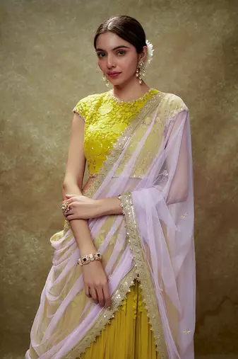 Yellow Haldi floral threadwork lehenga set