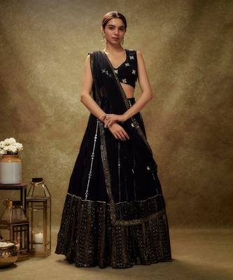 Black mirror work sequin  lehenga set 1