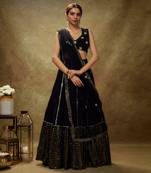 Black mirror work sequin  lehenga set