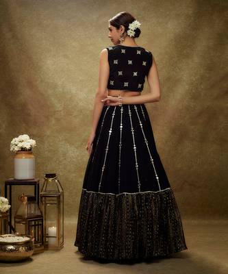 Black mirror work sequin  lehenga set 2