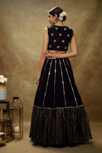 Black mirror work sequin  lehenga set