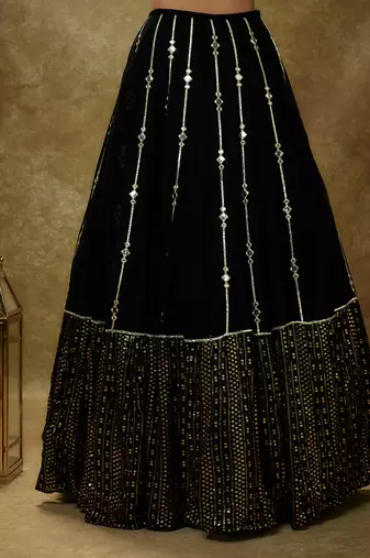 Black mirror work sequin  lehenga set