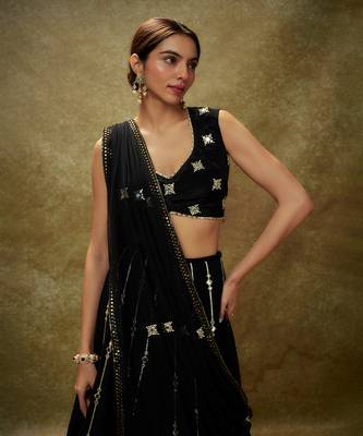 Black mirror work sequin  lehenga set 4