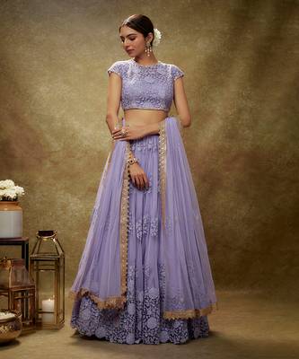 Purple Lavender floral threadwork lehenga set 1