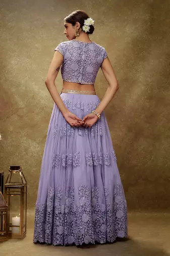 Purple Lavender floral threadwork lehenga set