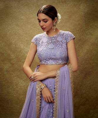 Purple Lavender floral threadwork lehenga set 4
