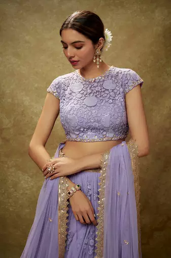 Purple Lavender floral threadwork lehenga set