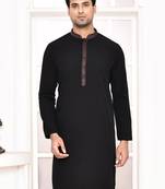 Maahi fabs cotton blend solid regular full sleeve diwali fesntive occasion black kurta for men