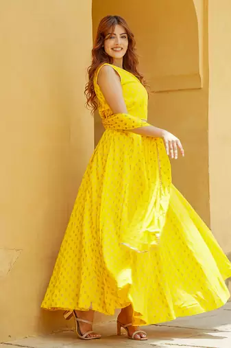 Yellow Gold Print Lehenga Choli With Dupatta
