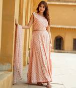 Cream Gold Print Lehenga Choli With Dupatta