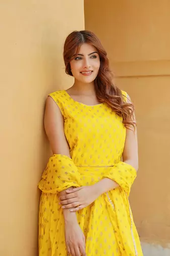 Yellow Gold Print Lehenga Choli With Dupatta