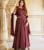 Maroon Gold Print Lehenga Choli With Dupatta